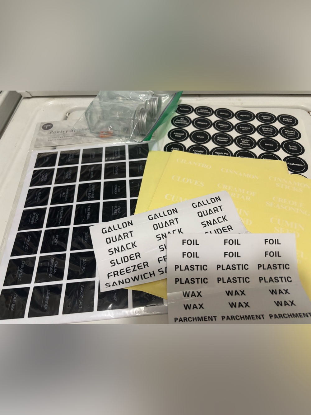 Black & White Spice Jar Pantry Label Sheet & Jar Set